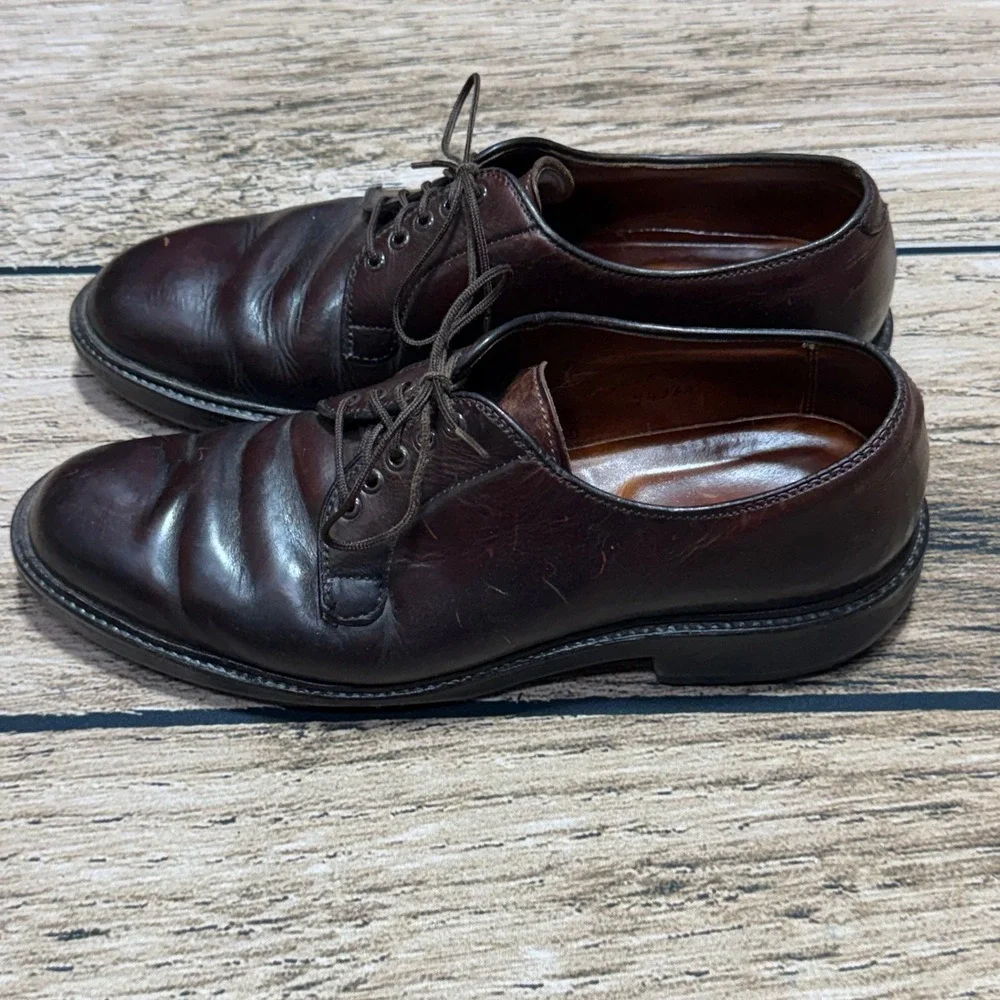 Alden Plain Toe Blucher Men 8 D Burgundy Leather Derby Shoes 94328